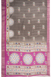 Grey Warli Tribal Printed Tussar Silk Saree 10074014
