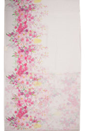 White Floral Printed Linen Saree 10074020