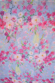 Blue Floral Printed Linen Saree 10074021