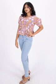 Pink Hand Block Printed Cotton Crop Top 10074289