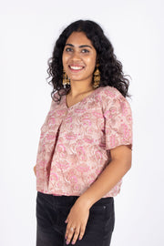 Pink Hand Block Printed Cotton Crop Top 10074291