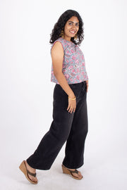 Blue Hand Block Printed Cotton Crop Top 10074296