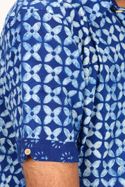 Blue Half Sleeve Indigo Hand Block Print Cotton Shirt 10074396