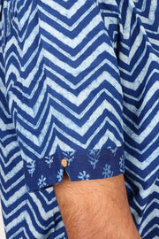 Blue Half Sleeve Indigo Hand Block Print Cotton Shirt 10074397