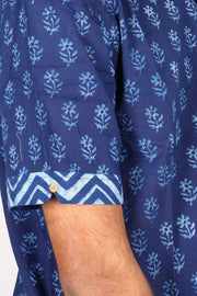 Indigo Handblock Print Pre-Washed Pure Cotton Shirt 10074398