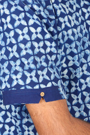 Indigo Handblock Print Pre-Washed Pure Cotton Shirt 10074400