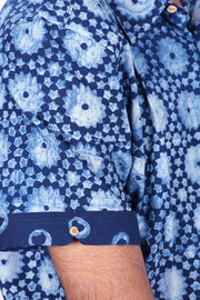 Indigo Handblock Print Pre-Washed Pure Cotton Shirt 10074402