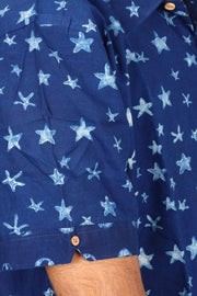 Indigo Handblock Print Pre-Washed Pure Cotton Shirt 10074404
