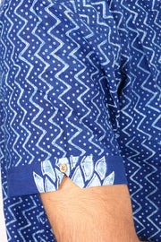 Indigo Handblock Print Pre-Washed Pure Cotton Shirt 10074405
