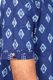 Indigo Handblock Print Pre-Washed Pure Cotton Shirt 10074407