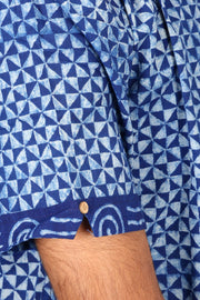 Indigo Handblock Print Pre-Washed Pure Cotton Shirt 10074408
