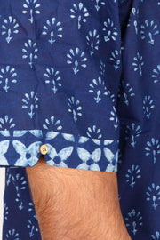 Indigo Handblock Print Pre-Washed Pure Cotton Shirt 10074409