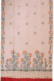 Beige Handloom Jamdani Linen Saree 10074659