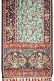 Blue Kalamkari Printed Malai Cotton Saree 10074676