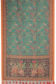 Green Kalamkari Printed Malai Cotton Saree 10074692