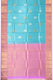 Ice Blue Korvai Kanjivaram Pure Zari Handloom Tissue Silk Saree with Floral Motifs and Contrast Pink Border 10074755