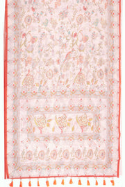 Cream Kalamkari Kantha Embroidery Printed Malai Cotton Saree 10074904