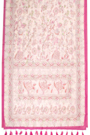 Cream Kalamkari Kantha Printed Malai Cotton Saree 10074906