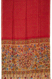 Red Kalamkari Printed Linen Saree 10074908