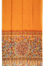 Yellow Kalamkari Printed Linen Saree 10074910
