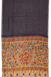 Blue Kalamkari Printed Linen Saree 10074911