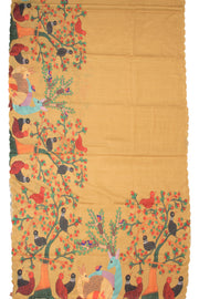 Yellow Printed Kalamkari Semi Tussar Silk 10074912