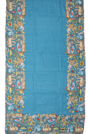 Blue Printed Kalamkari Semi Tussar Silk Saree 10074916