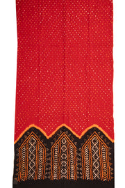 Red Bandhani Mulmul Cotton Saree 10075500