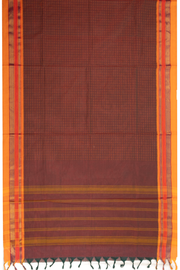 Marron Handloom Chettinad Cotton Saree 10075908