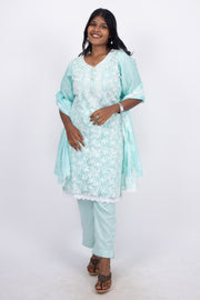 Blue Chikankari Embroidery Viscose Silk Co- ord Set 10076188