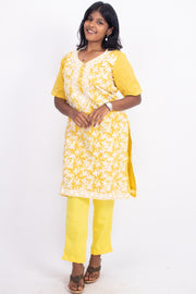 Yellow Chikankari Embroidery Viscose Silk Co- ord Set 10076190