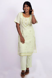 Green Chikankari Embroidery Viscose Silk Co- ord Set 10076194