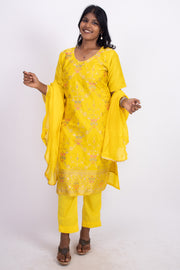 Yellow Mukaish Embroidery Viscose Silk Co- ord Set10076195