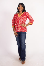 Red Batik Printed Rayon Kurti 10076409