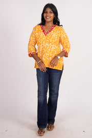 Yellow Batik Printed Rayon Kurti 10076410