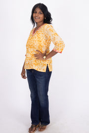 Yellow Batik Printed Rayon Kurti 10076414