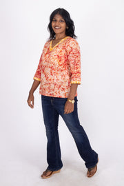 Red Batik Printed Rayon Kurti 10076416