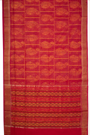 Deep Coral Pink Chinnalampatti Ikat Silk Cotton Saree With Paisley Design And Zari Border 10076437