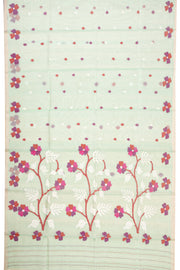 Green Handloom Jamdani Muslin Silk Saree 10076441