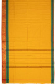Golden Yellow Handloom Kanchi Cotton Saree with Checks And Peacock Border 10076459