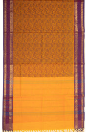 Amber Glow Orange Handloom Vanashringaram Kanchi Cotton Saree with Temple And Paisley Zari Border 10076464