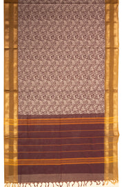 Chocolate Coffee Brown Handloom Vanashringaram Kanchi Cotton Saree with Peacock Zari Border 10076465