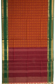 Rustic Maroon Handloom Kanchi Cotton Saree with Peacock Motifs And Rudhraksham Zari Border 10076469