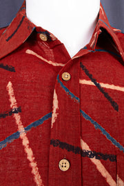 Red Half Sleeve Ajrakh Printed Cotton Mens Shirt 10076827