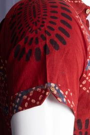 Red Half Sleeve Ajrakh Printed Cotton Mens Shirt 10076828