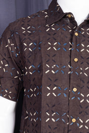 Brown Half Sleeve Ajrakh Printed Cotton Mens Shirt 10076829