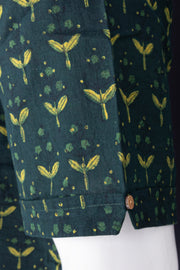 Green Indigo Handblock Print Cotton Mens Half Sleeve Shirt 10076844