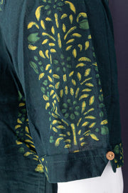 Green Indigo Handblock Print Cotton Mens Half Sleeve Shirt 10076846