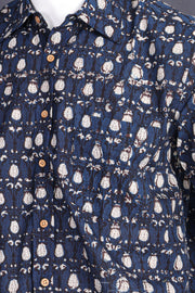 Blue Jahota Printed Half Sleeve Cotton Men's Shirt 10076851