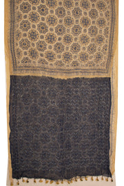 Brown Ajrakh Printed Kota Silk Cotton Saree Without Blouse 10076918